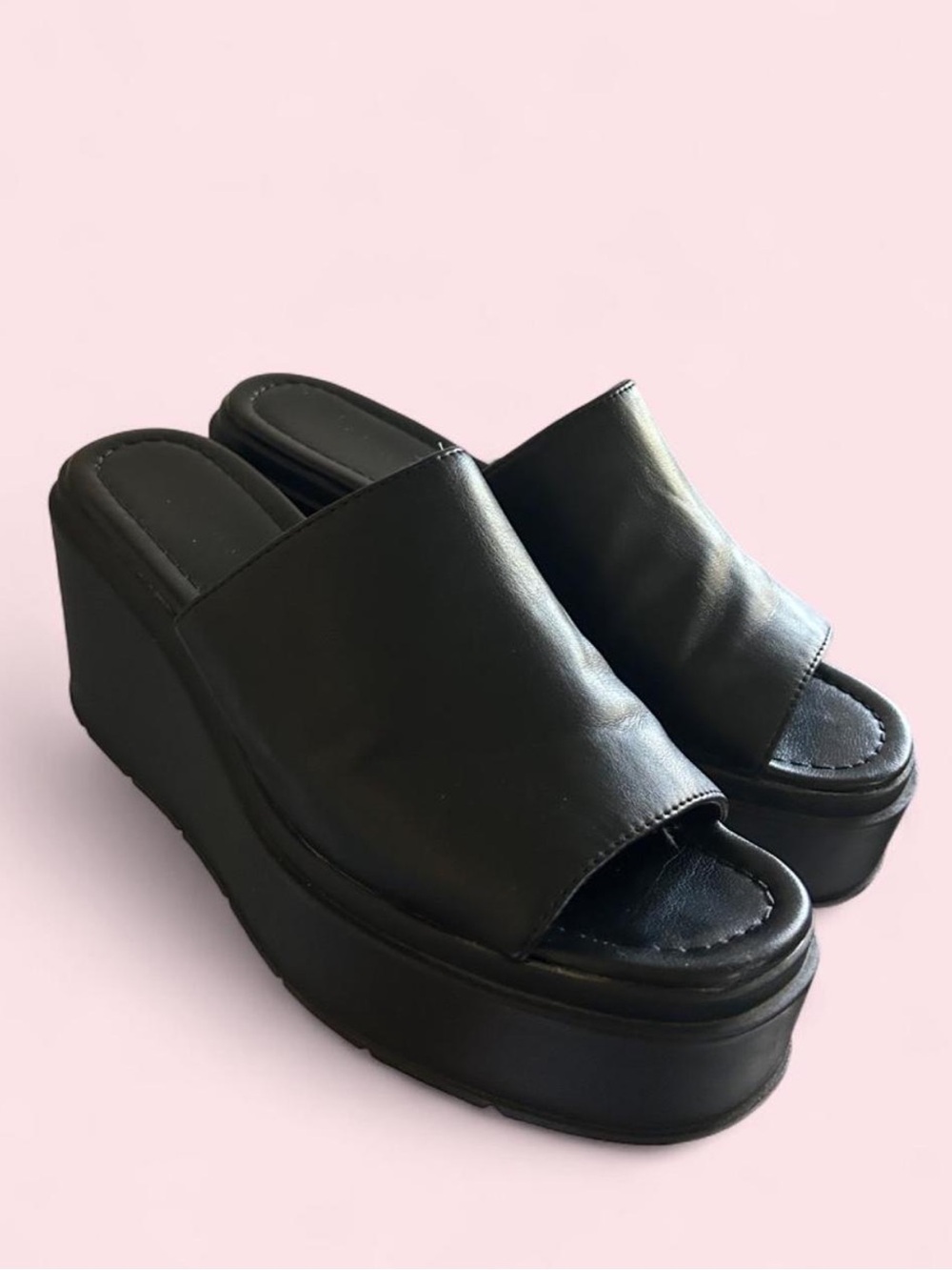Madden Girl Black Platform Slide Wedges